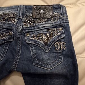 Miss Me Blue Jeans with Black and Silver Details